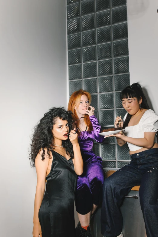 a group of women standing next to each other, inspired by Nan Goldin, renaissance, putting makeup on, charli xcx, scene from starship, asian women