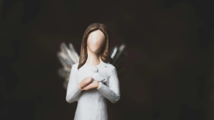 a close up of a figurine of an angel, by Emma Andijewska, pexels contest winner, holding paws, faceless human figures, centered in portrait, 15081959 21121991 01012000 4k