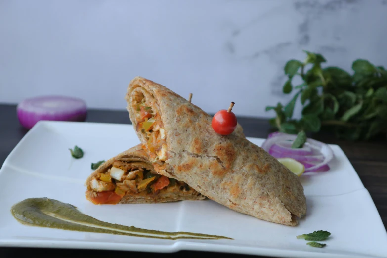 a burrito sitting on top of a white plate, bangalore, cloth wraps, profile image, 0