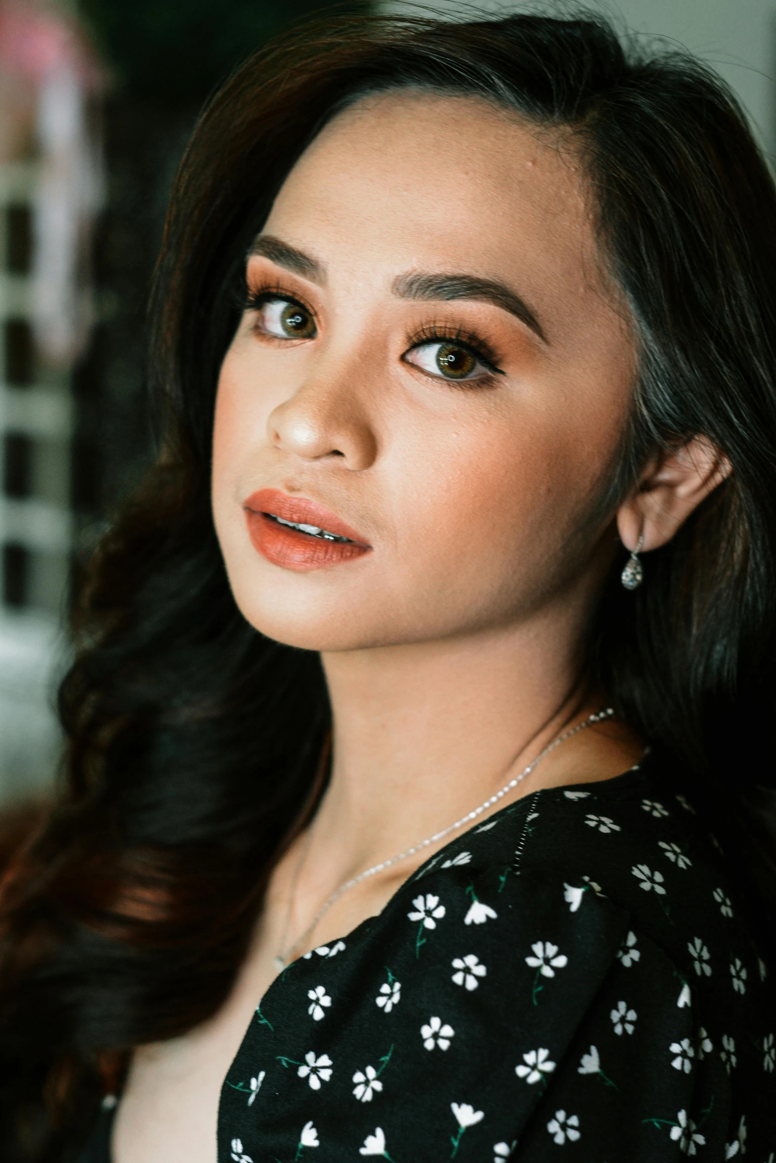 a close up of a woman with long hair, inspired by Ruth Jên, instagram, dau-al-set, wide forehead, actress, malaysian, wearing long gown