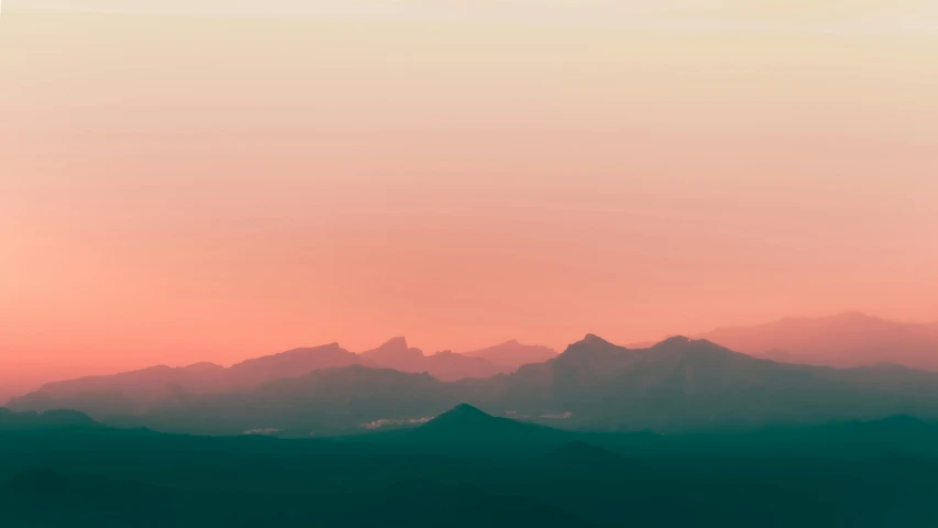 a view of a mountain range at sunset, pexels contest winner, minimalism, pink and blue and green mist, crimson gradient, post processed, multiple stories