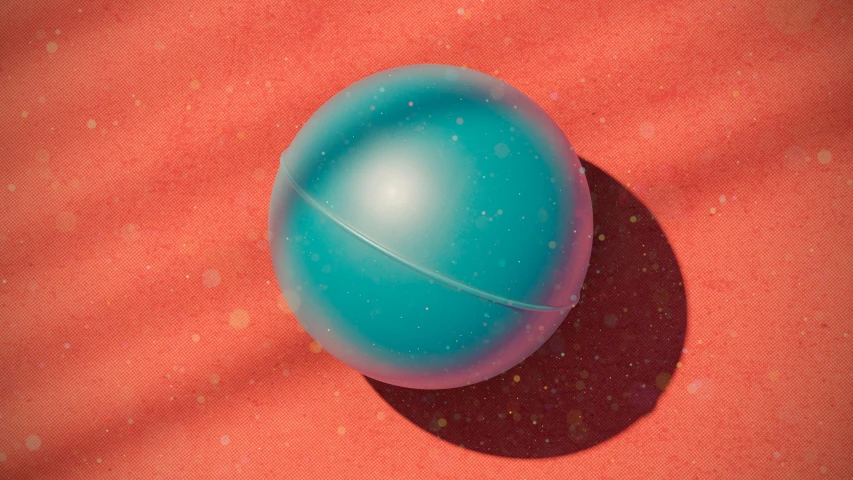 a blue ball sitting on top of a red surface, an album cover, by Filip Hodas, plasticien, teal, bubblegum body, teal orange, pills