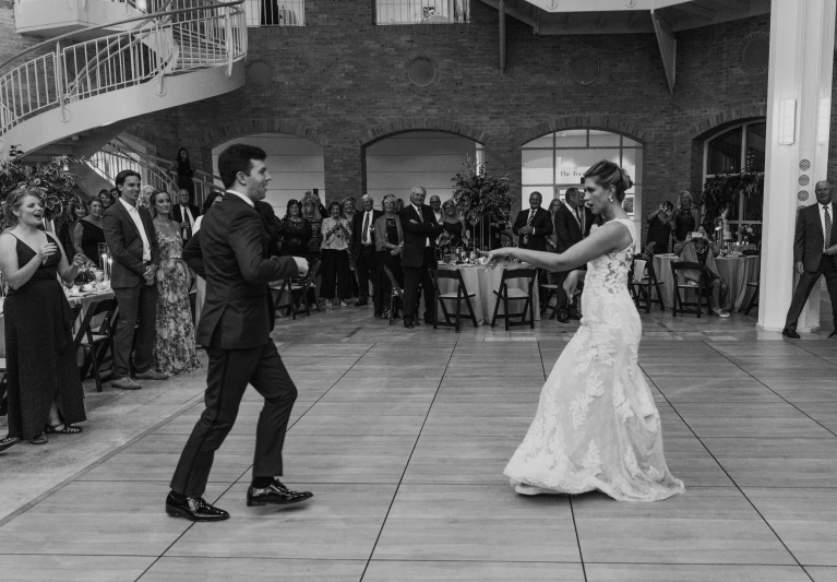 a black and white photo of a bride and groom dancing, gustavo dore, square, brick, zachary corzine
