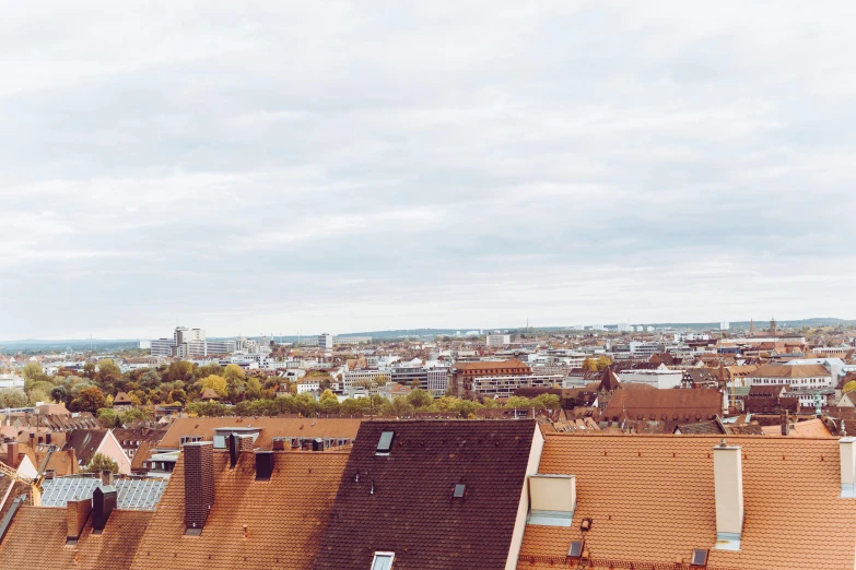 a view of a city from the top of a building, by Daniel Lieske, pexels contest winner, nuremberg, sunfaded, panorama view of the sky, brown