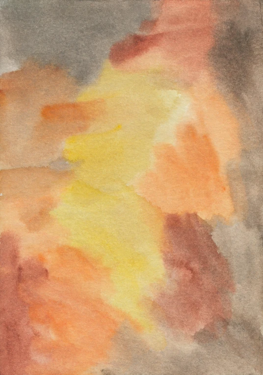 a watercolor painting of an orange and yellow flower, a watercolor painting, inspired by Helen Frankenthaler, reddit, soft diffuse autumn lights, muted brown, ( ( abstract ) ), the sunset