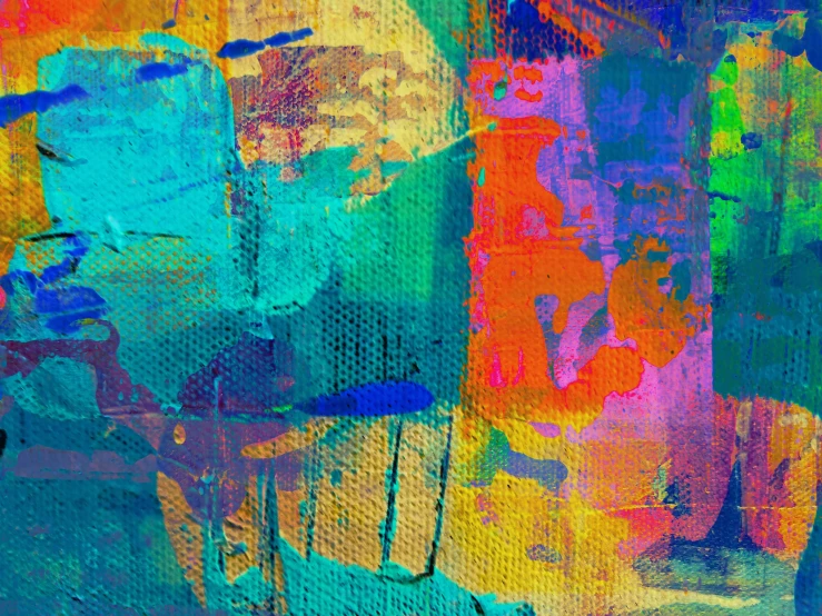 a close up of a painting on a wall, inspired by Hans Hofmann, pexels contest winner, neo-fauvism, digital glitches glitchart, textured canvas, colored layers, orange and turquoise ans purple