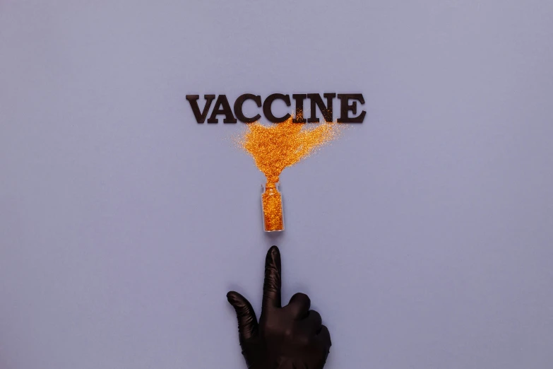 a person's hand pointing to the word vaccine, an album cover, by Adam Marczyński, trending on pexels, glitter, clockwork orange, crystallized human silhouette, plain background