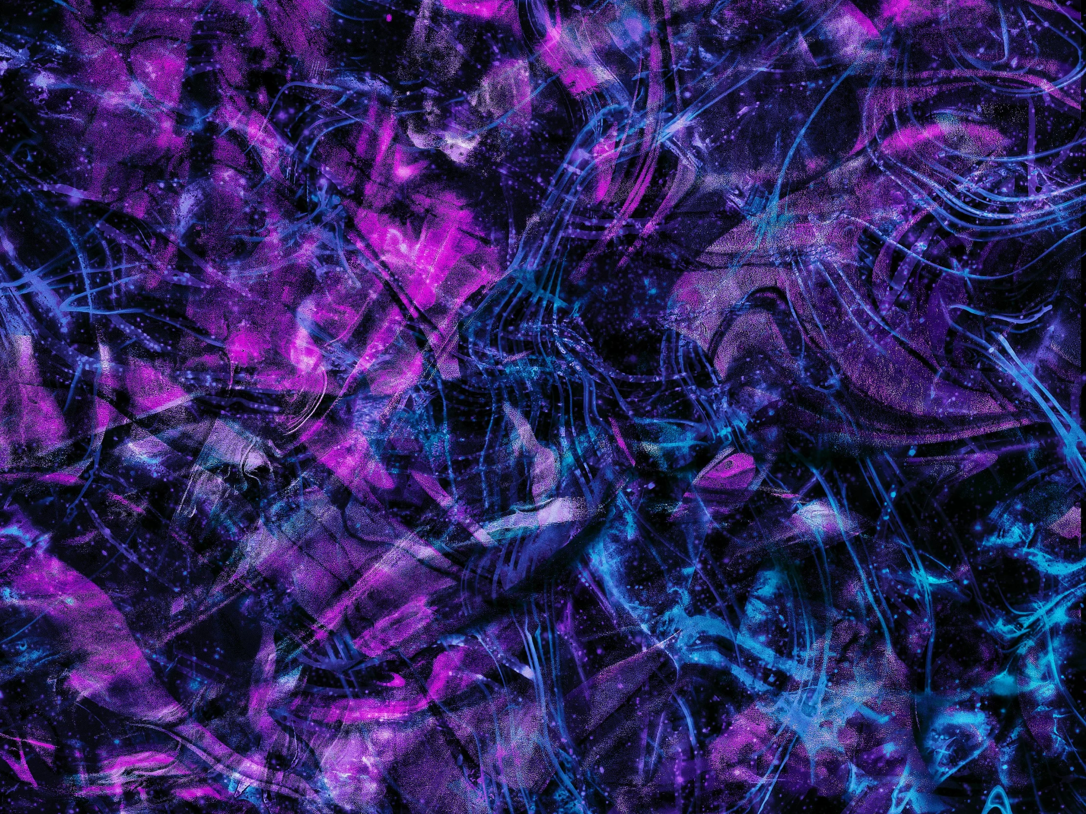 a purple and blue abstract painting on a black background, inspired by Pollock, digital art - n 9, artwork, background artwork