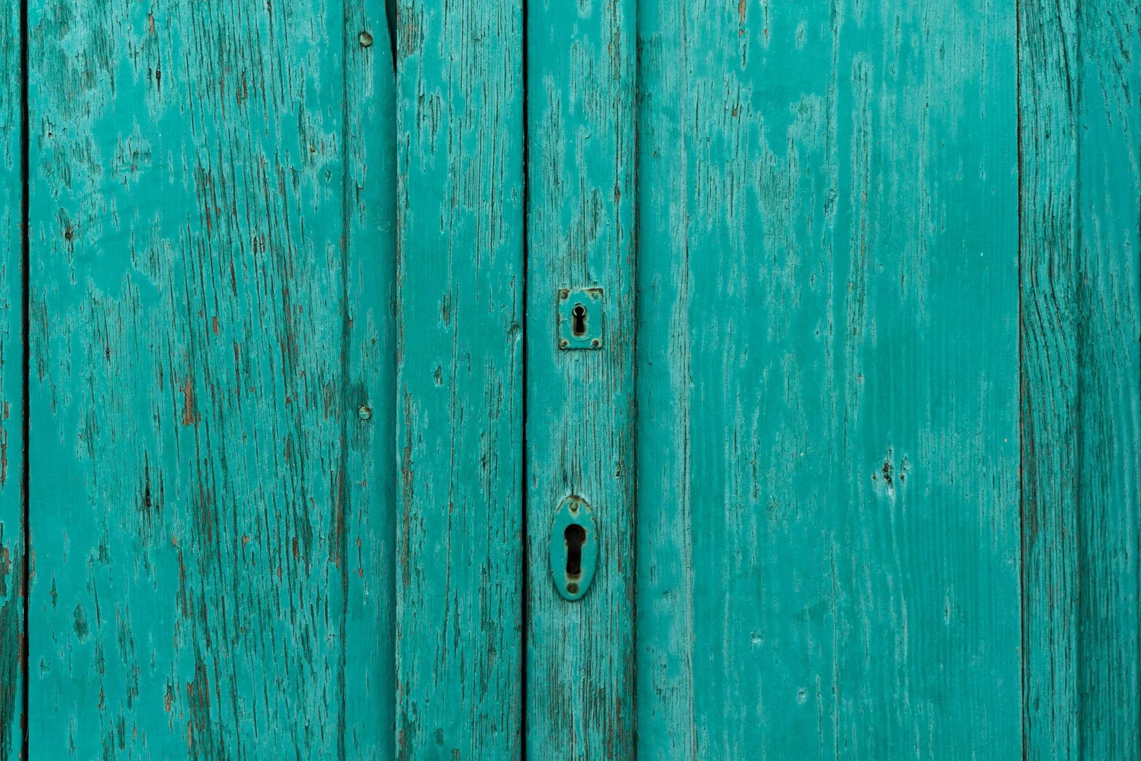 a close up of a green wooden door, an album cover, pexels contest winner, seamless texture, cyan, two wooden wardrobes, lock