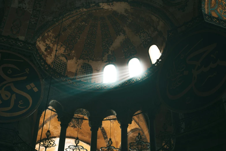 a picture of the inside of a building, inspired by Elsa Bleda, unsplash contest winner, light and space, ottoman empire, religious imagery, sun dappled, byzantine