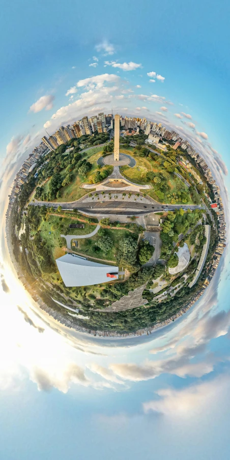 a small planet is shown with the washington monument in the background, by Joze Ciuha, unsplash contest winner, conceptual art, sao paulo in the year 2 0 7 0, fisheye view, musee d'orsay 8 k, wide angle exterior 2022