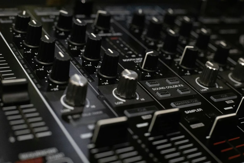 a close up of a mixing board with knobs, pexels, clubs, tannoy, panel of black, instagram post