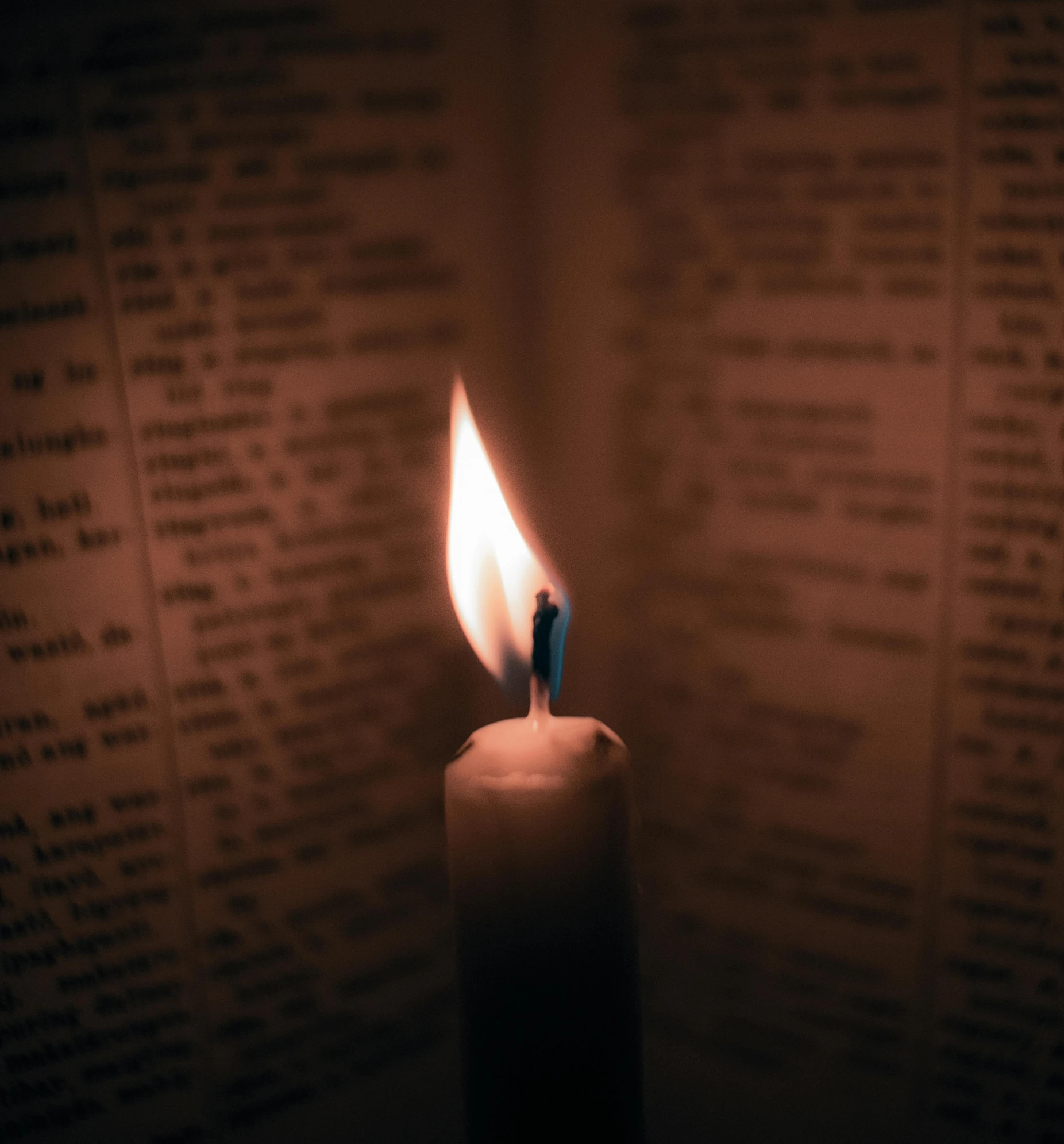 a lit candle sitting on top of a book