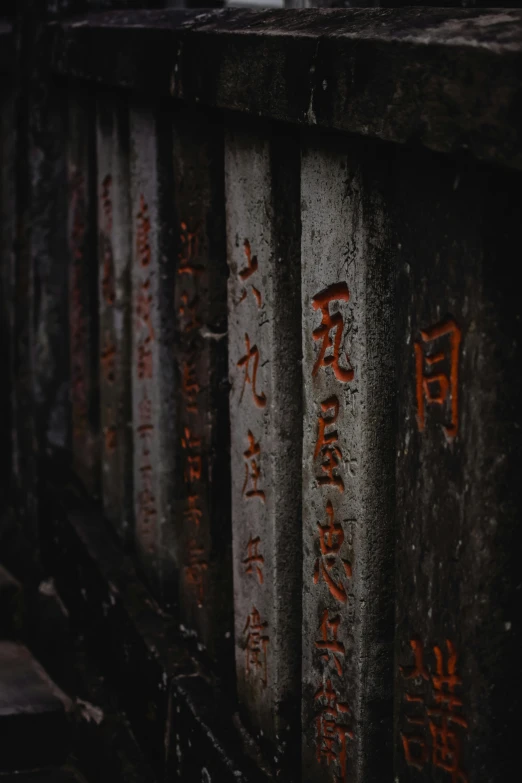 a cat sitting on top of a wooden fence, an album cover, inspired by Sesshū Tōyō, unsplash, graffiti, dark runes, sekiro, vertical wallpaper, chinese architecture