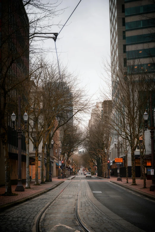 an empty street in the middle of a city, by Washington Allston, unsplash, portland oregon, shut down, square, february)