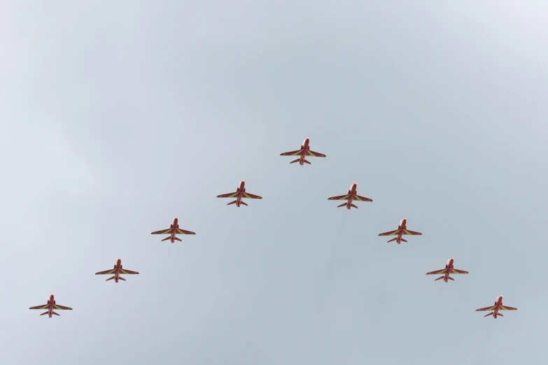 a group of fighter jets flying in formation, by Paul Bird, pexels contest winner, 🦩🪐🐞👩🏻🦳, reds, but minimalist, parade