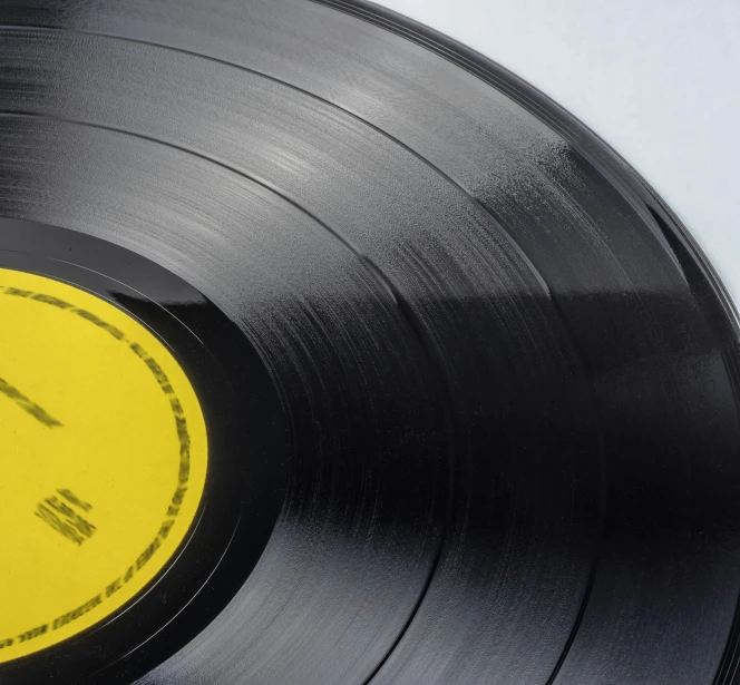 a vinyl record sitting on top of a table, an album cover, by Jan Kupecký, pexels, hyperrealism, mono-yellow, low detail, made of rubber, excitement