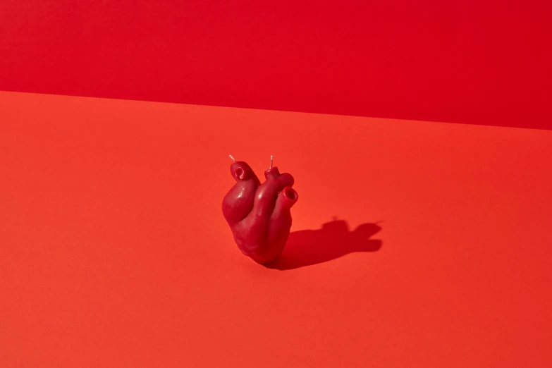 a red candle sitting on top of a red table, inspired by Marina Abramović, anatomically correct heart, detailed product image, small in size, coloured