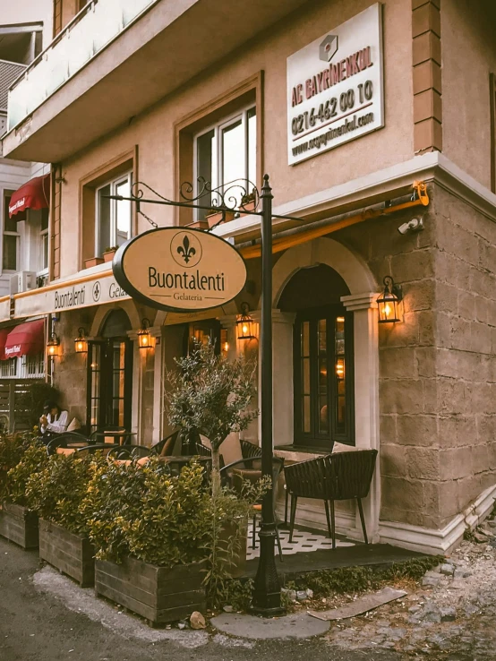 a restaurant sitting on the side of a road, turkish and russian, profile image, 🎀 🧟 🍓 🧚, boulevard