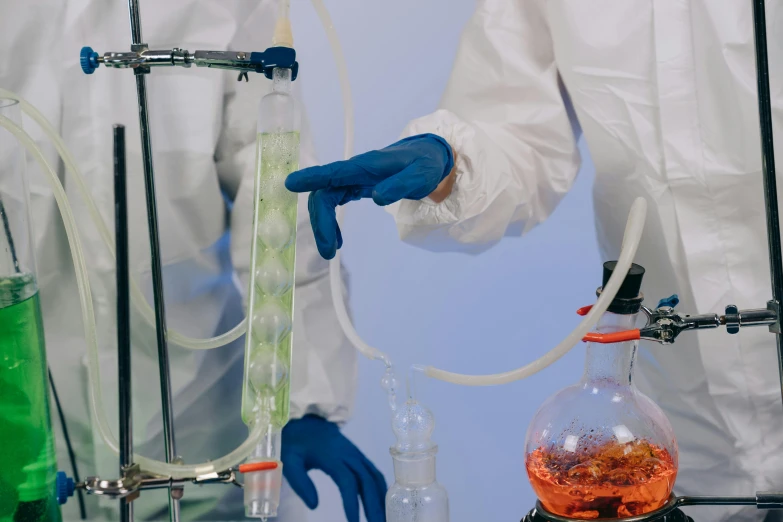 a close up of a person in a lab coat, alchemical equipment, fluid bag, avatar image