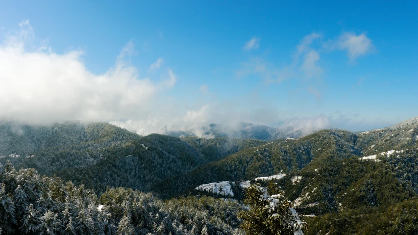 a man riding skis on top of a snow covered slope, pexels contest winner, les nabis, lush forest in valley below, greek fantasy panorama, thumbnail, cyprus