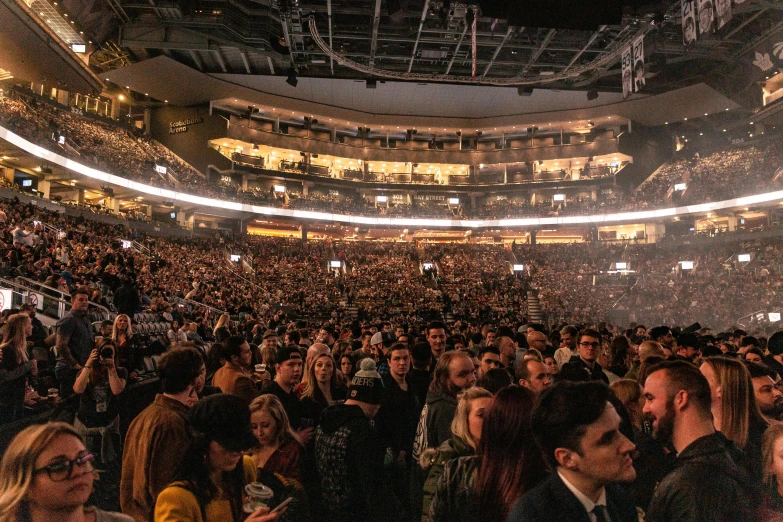 a large crowd of people at a concert, nba finals, rex orange county, in the middle of an arena, toronto