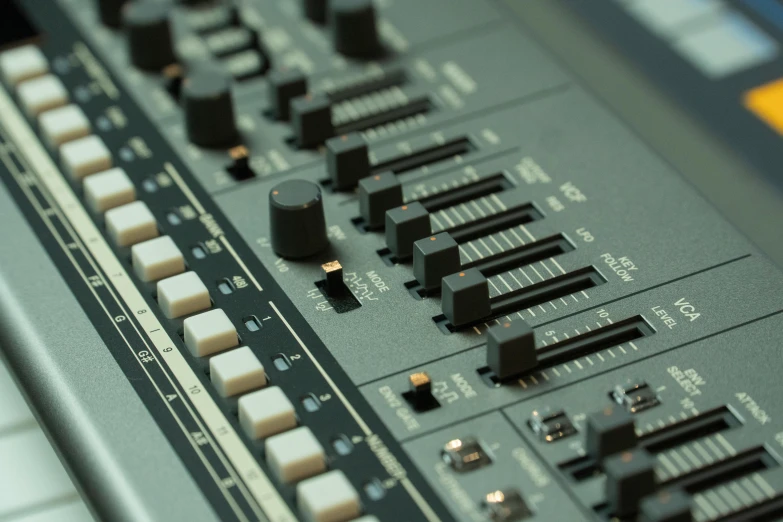 a close up of a close up of a keyboard, console, futuresynth, grey, vintage muted colors