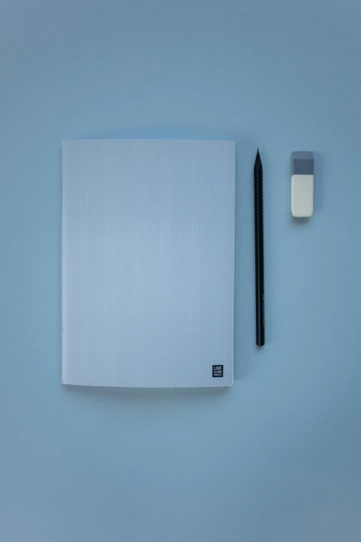 a white notebook with a black pen next to it, a minimalist painting, inspired by Agnes Martin, unsplash, blue realistic 3 d render, light blue mist, thumbnail, s clean lines