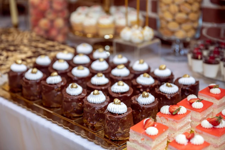 a table topped with lots of different types of desserts, by Julia Pishtar, pexels, renaissance, square, gold, small, thumbnail