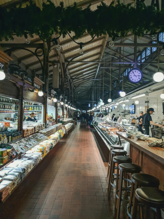 a market filled with lots of different types of food, art nouveau, fan favorite, interior, australian, 2019 trending photo