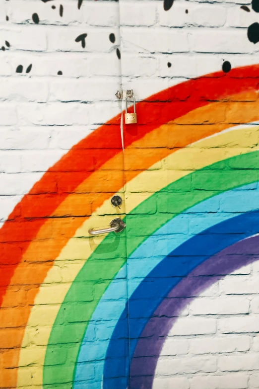 a rainbow painted on the side of a building, trending on unsplash, graffiti, 🚿🗝📝, profile image, white background, historical photo