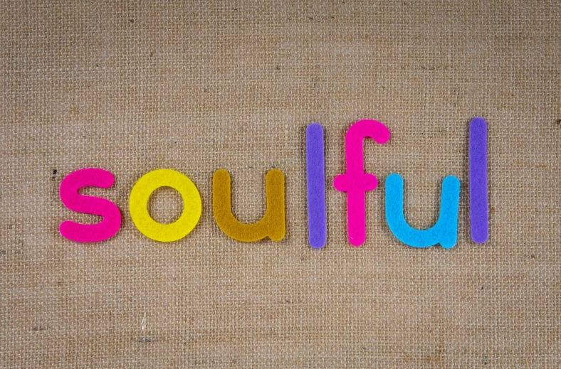 colorful wooden letters spell out the word soulful, inspired by Xanthus Russell Smith, trending on pexels, kundalini energy, scarfolk, faithful, full of colour 8-w 1024