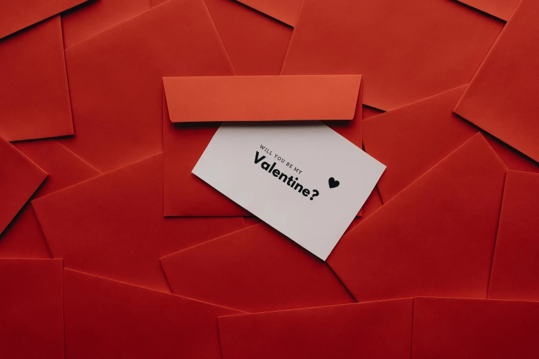 a bunch of red envelopes sitting on top of each other, by Valentine Hugo, pexels contest winner, letterism, card template, red - black, chocolate, do you want to know