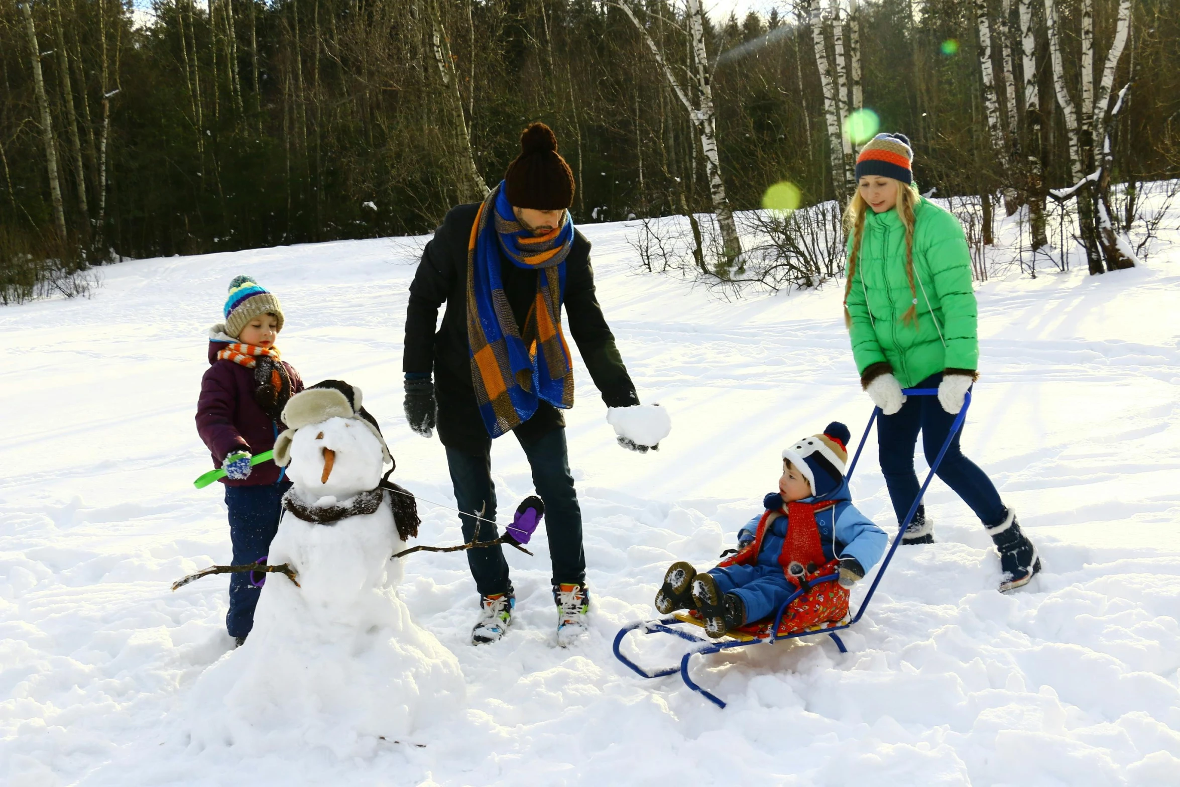 a family playing in the snow with a snowman, by Jaakko Mattila, pexels contest winner, avatar image, holding a snowboard, picnic, profile image