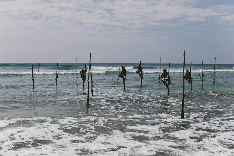 a group of poles sticking out of the ocean, hurufiyya, sri lankan landscape, slide show, no cropping, grey