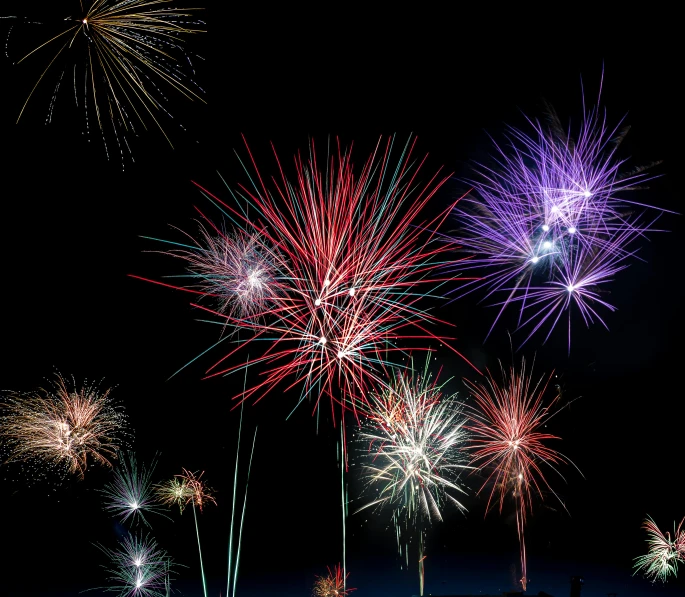 a bunch of fireworks that are in the sky, by Jan Rustem, shutterstock, spangle, 2263539546], mixed art, multiple colors