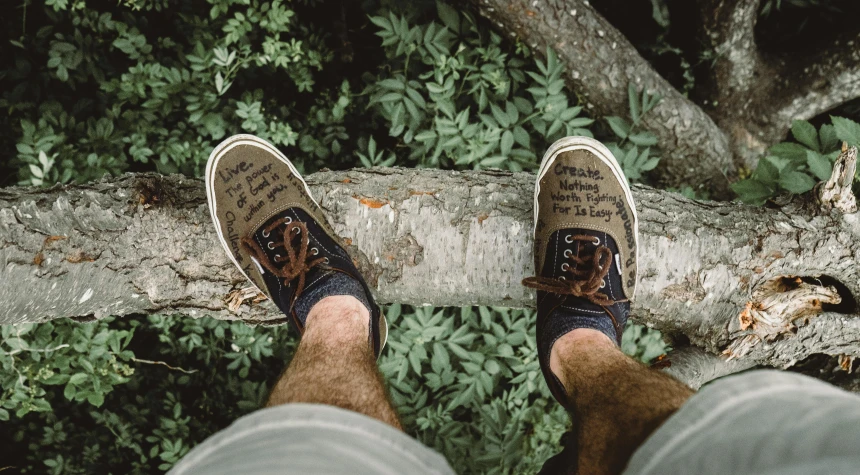 a person standing on top of a tree branch, pexels contest winner, graffiti, duck shoes, hidden message, hairy legs, engraved