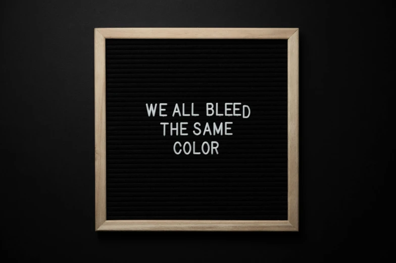 we all bleed the same color letter board, a picture, color field, black main color, profile image, light toned, blockout