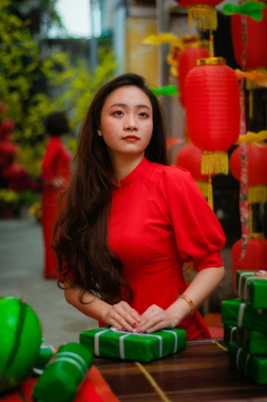 a woman in a red dress posing for a picture, inspired by Ni Duan, happening, 2 0 yo, square, high quality picture, heng z