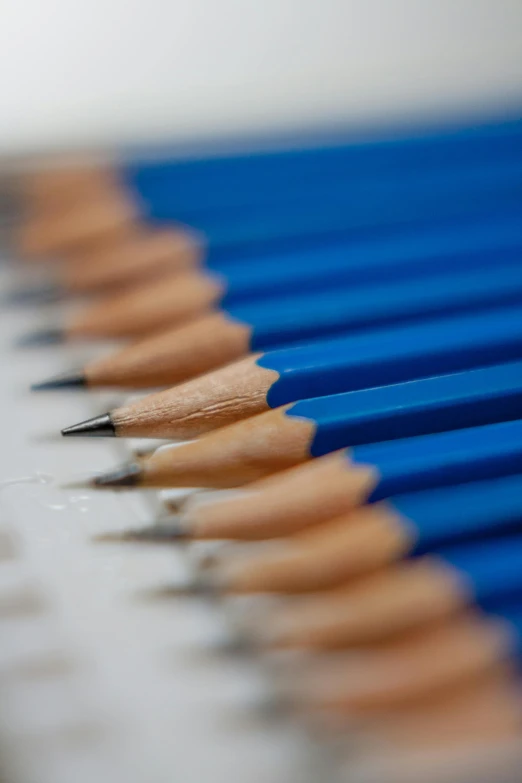 a row of blue pencils sitting on top of a white surface, by David Simpson, academic art, reuters, ilustration, intricate sharp focus, subtitles