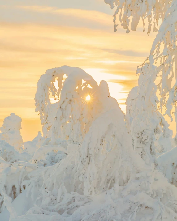 a man riding skis down a snow covered slope, by Veikko Törmänen, pexels contest winner, romanticism, sun filtering through trees, frozen ice statue, looking out at a sunset, panorama