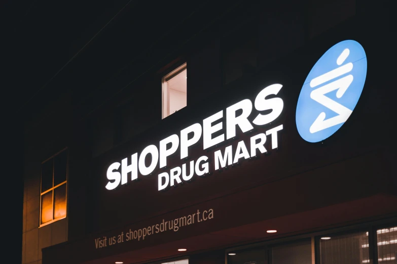 a shopper's drug mart sign lit up at night, reddit, graffiti, yeg, dua lipa, profile image, sharp focus »