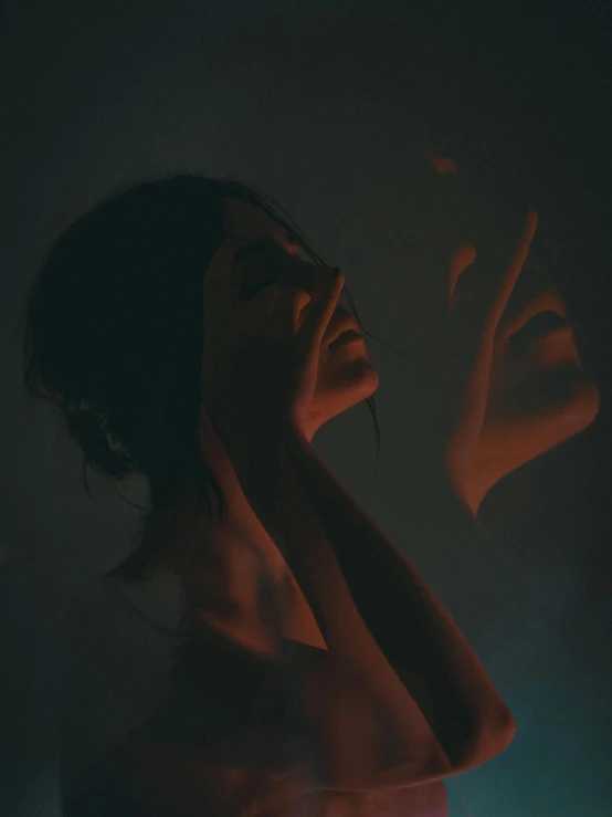 a woman talking on a cell phone in the dark, inspired by Elsa Bleda, album cover, translucent skin, alessio albi, soft devil queen madison beer