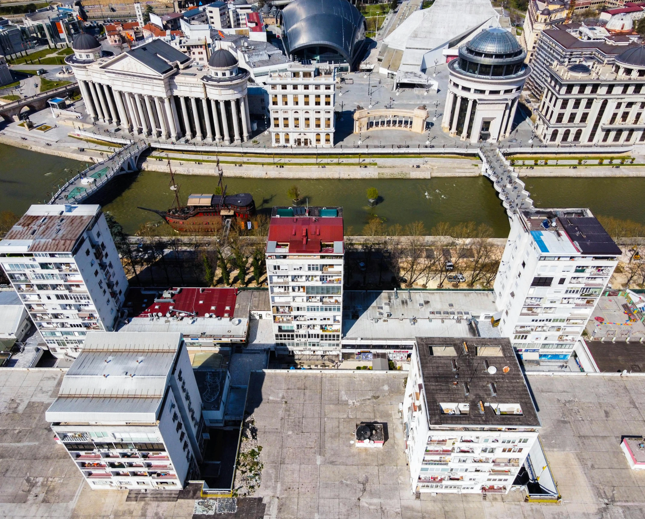 a view of a city from a bird's eye view, by Juan Giménez, pexels contest winner, brutalism, romanian heritage, ultra wide angle isometric view, square, high resolution photograph