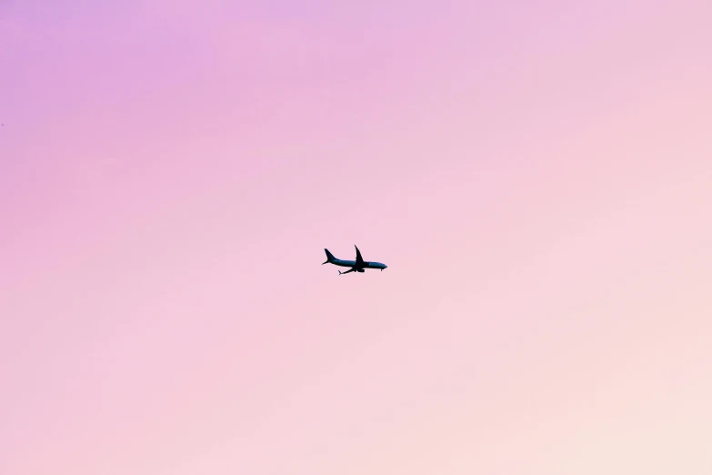 a plane flying in the sky at sunset, by Niko Henrichon, minimalism, pink, flat minimalistic, tourist photo