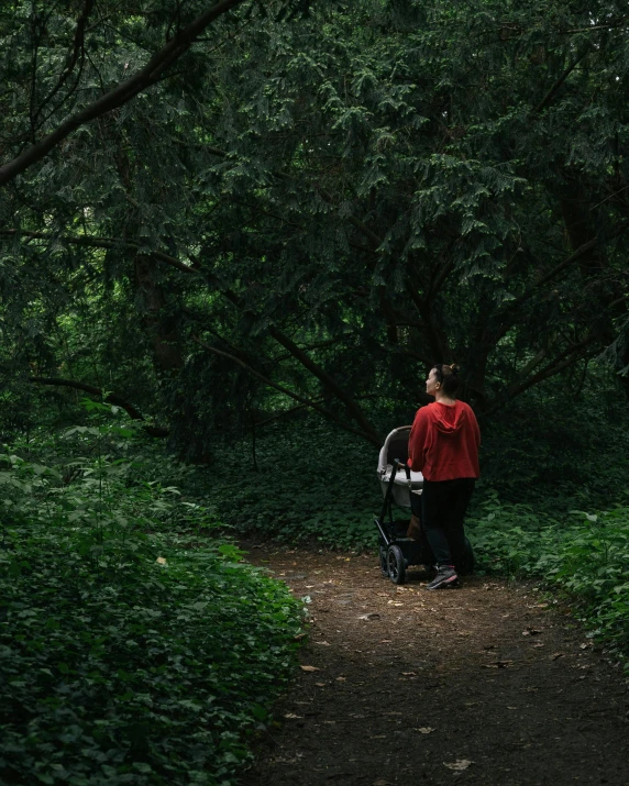 two people walking down a path in the woods, by Emma Andijewska, unsplash contest winner, maternal photography 4 k, ignant, tiny person watching, lgbtq