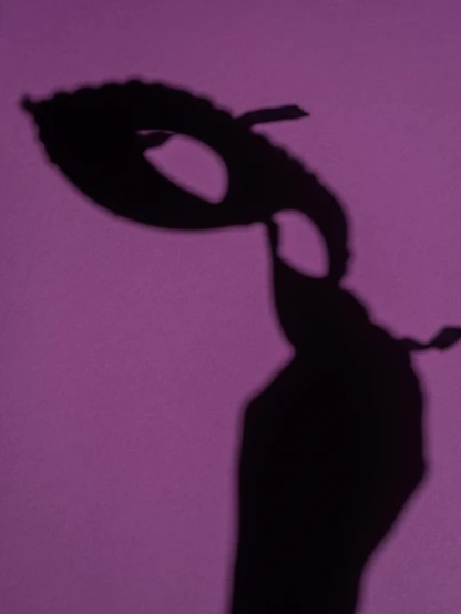 a shadow of a person holding a pair of scissors, inspired by Man Ray, ((purple)), masquerade mask, discord profile picture