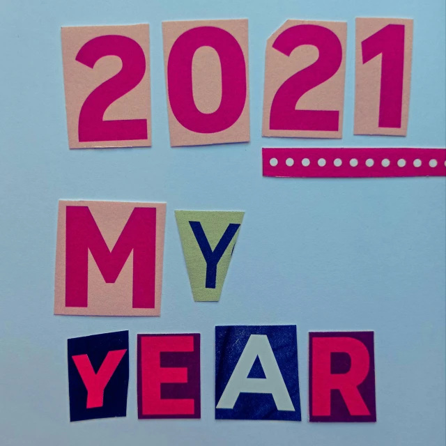 a refrigerator covered in magnets with the words 2021 on it, by Carla Wyzgala, dayglo pink and blue, yearbook photo, 1787, my rendition