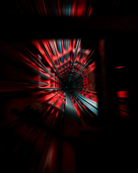 a blurry picture of a red and blue light, a picture, pexels contest winner, abstract illusionism, spaceship hallway, black and red, gif, intricate image