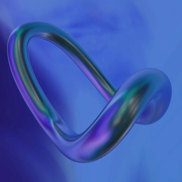 a close up of a curved object on a blue background, trending on pixabay, generative art, hook as ring, made of liquid purple metal, infinity symbol, for hire 3d artist